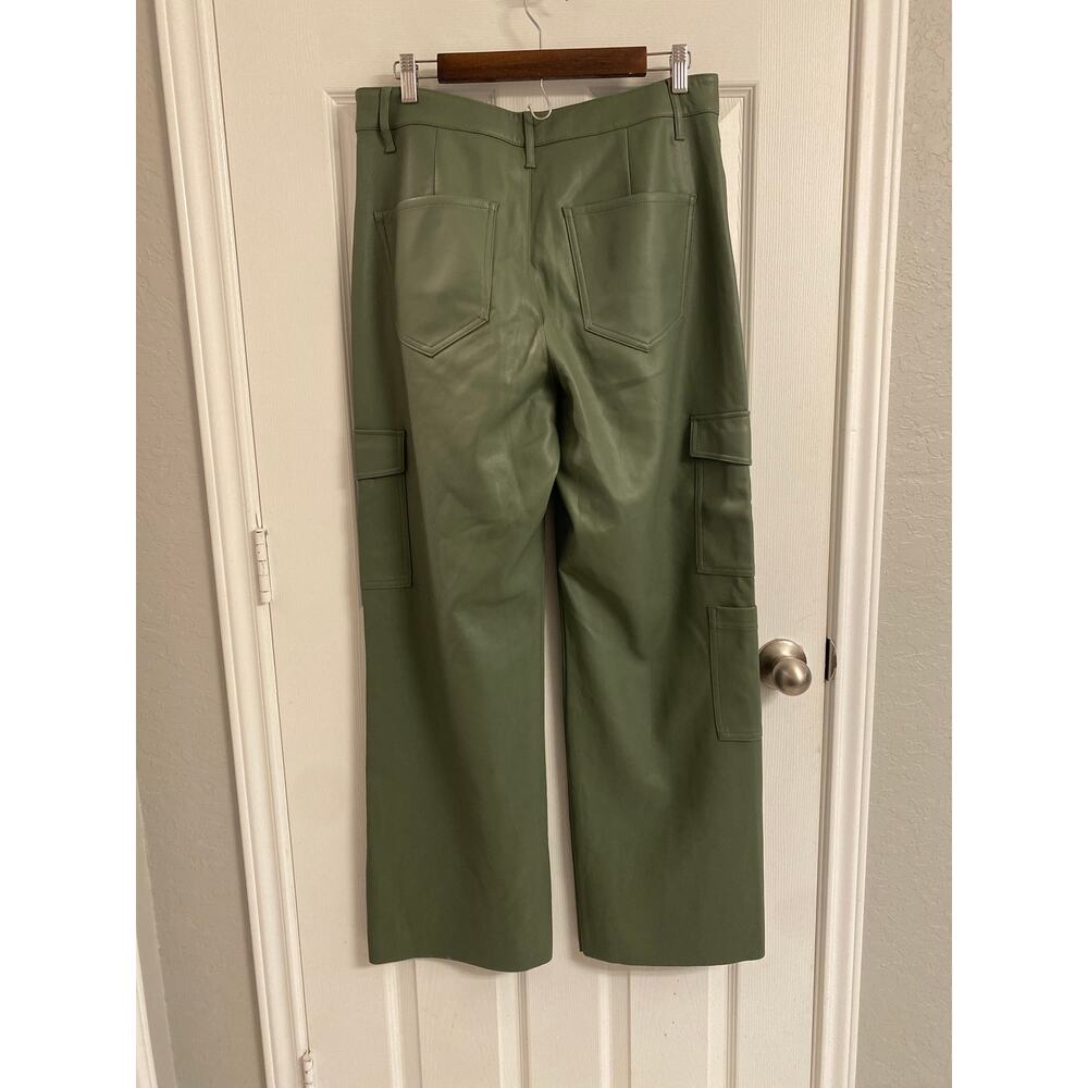 Edgy Express  Vegan / Faux Leather Pants Green Cargo High Rise Wide Leg Pant 12R - Picture 7 of 9